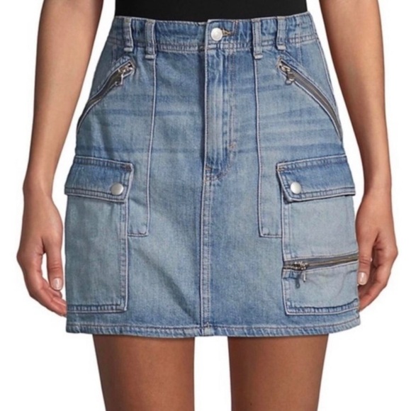 Free People Cargo Denim Mini Skirt With Utility Zippers Size 24 - Picture 8 of 9